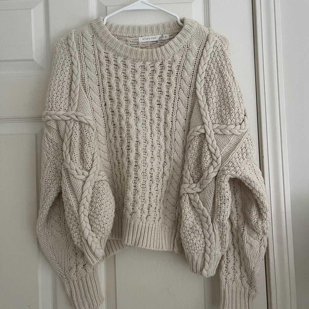 Cropped Cream Knit Sweater